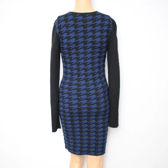 NEW Torn by Ronny Kobo Blue Black Long Sleeve Sweater Dress M - Picture 7 of 11